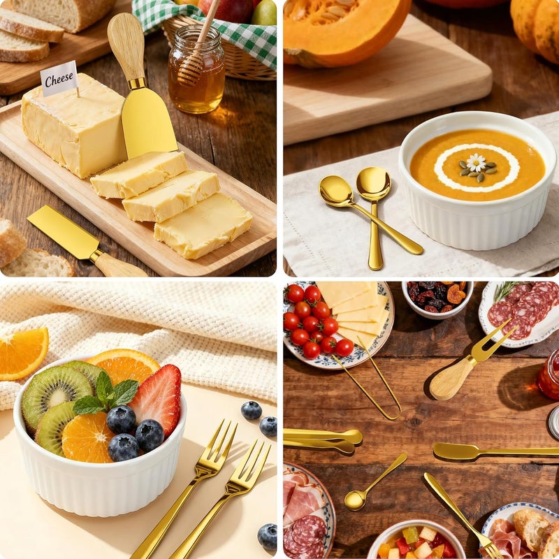 ELIMTEC Charcuterie Boards Accessories Bowls Gold, Cheese Butter Spreader Knife Set Mini Serving Tongs, Forks, Spoons,Dipping Bowls with Lids, Toothpick Flags, Honey Dippers For Party Platter Making - Image 3
